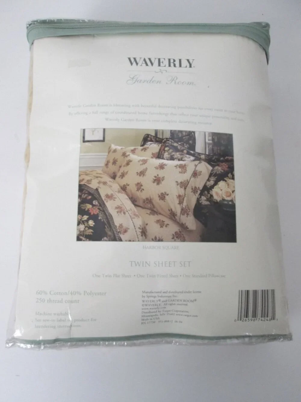 New Vintage Waverly Garden Room Twin Sheet Set HARBOR SQUARE 3 Piece - NOS